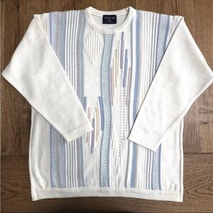 Vintage Fiordland Wool Sweater Coogi-Style L 3D Textured Cream Pastel - Mint!